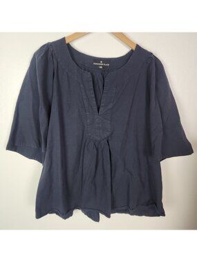 Pomander Place Women's Sz. XXL Navy Short Large Sleeve V Neckline Top